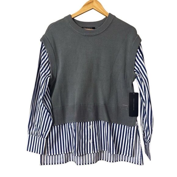 French Connection Layered Look preppy pullover Sweater Medium new - Picture 1 of 11
